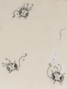 3枚のウィスラーバタフライ、c.1890（平版転写紙上のクレヨンとチャイニーズホワイト） 作： James Abbott McNeill Whistler
